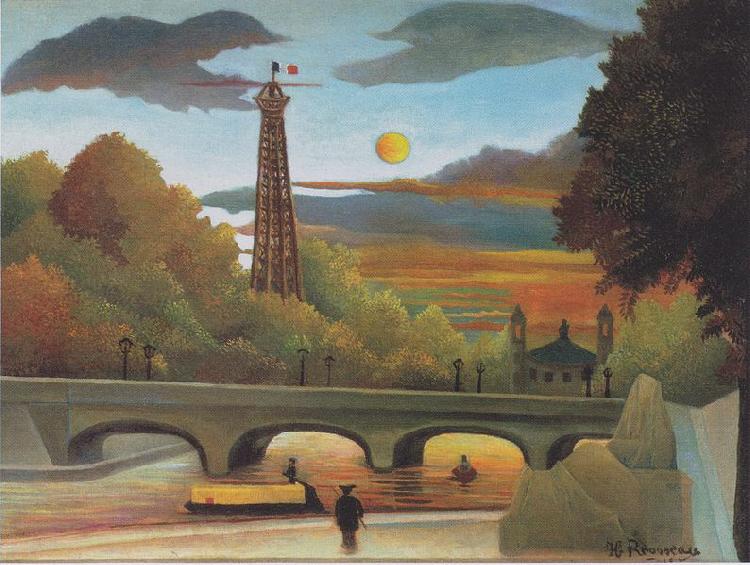 Henri Rousseau Seine and Eiffel-tower in the sunset France oil painting art
